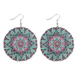 Mew Mandala 369 Earrings Hand Painted on Wooden Disk